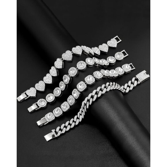 Gold & Silver Women's Bracelet Set Tennis Heart Cuban Layered Styles Fashion - Picture 4 of 7